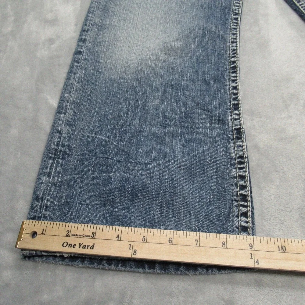 Silver Baggy Jeans Mens 34x26 Gordie Relaxed Faux Selvedge Fade Whisker Wide Leg